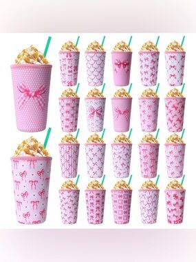 1pc Pink Bow Iced Coffee Sleeve | Reusable Cup Holder | Cute Aesthetic